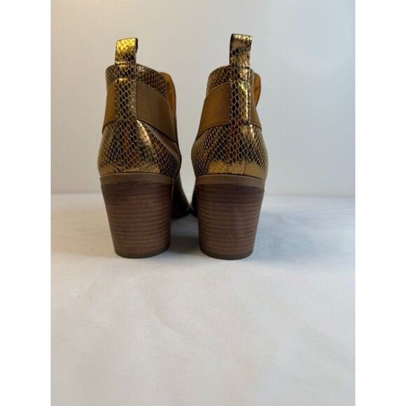 Dolce Vita Fig Womens Size 9 Cognac/Gold Snakeskin Ankle Booties Block Heel - Picture 8 of 13